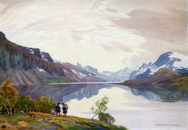 Vista desde la estación turística, Saltoluokta, Laponia de Alfred Heaton Cooper