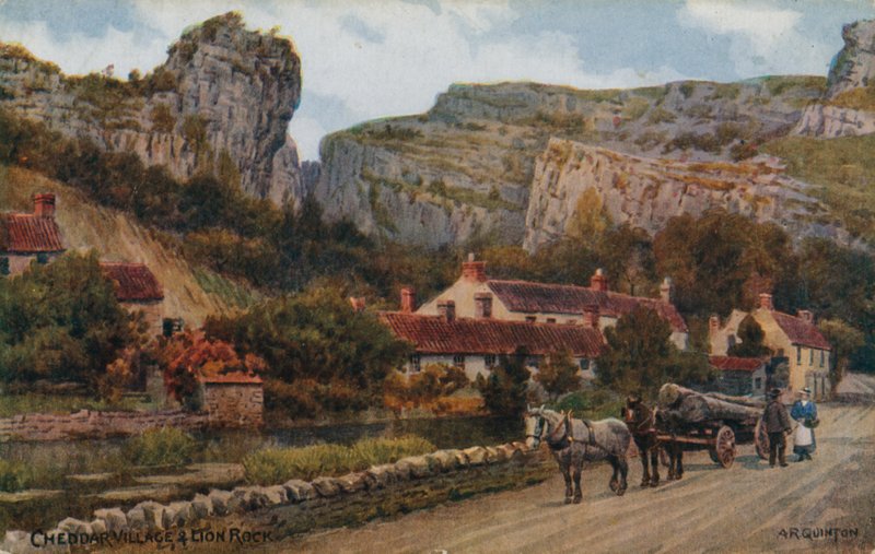 Pueblo de Cheddar y Roca del León de Alfred Robert Quinton