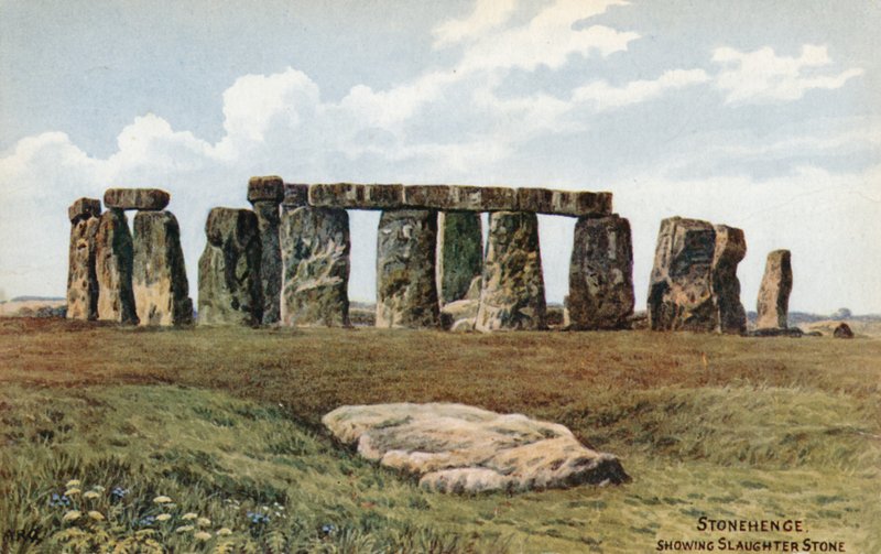 Stonehenge, mostrando la Piedra del Sacrificio de Alfred Robert Quinton