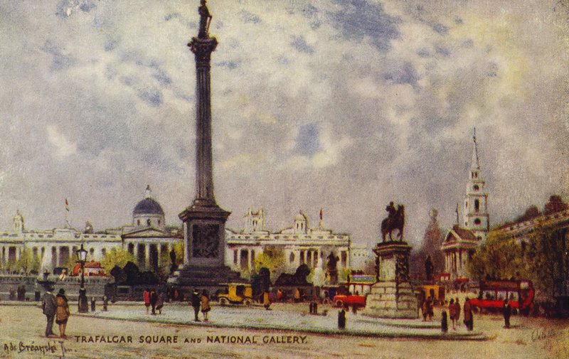 Trafalgar Square y la Galería Nacional de Alfred de Breanski