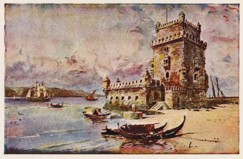 Torre de Belem, Lisboa (litografía en color) de Alfredo Roque Gameiro