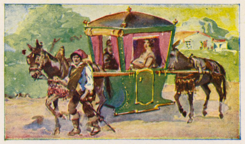 Litera tirada por caballos (litografía en color) de Alfredo Roque Gameiro