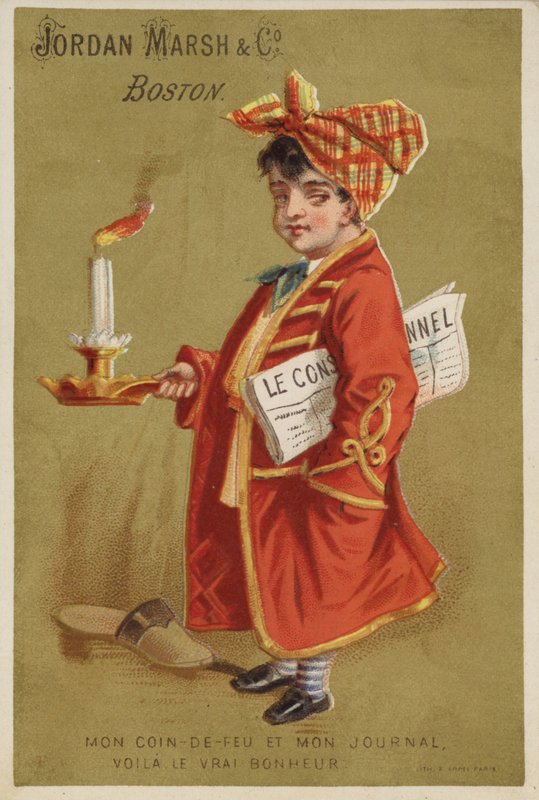 Niño con periódico llevando vela encendida de American School