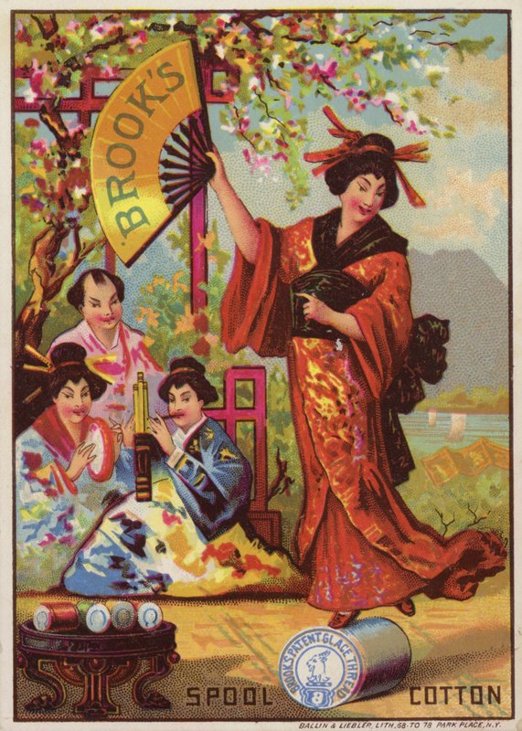 Dama japonesa bailando sobre carrete de algodón de American School