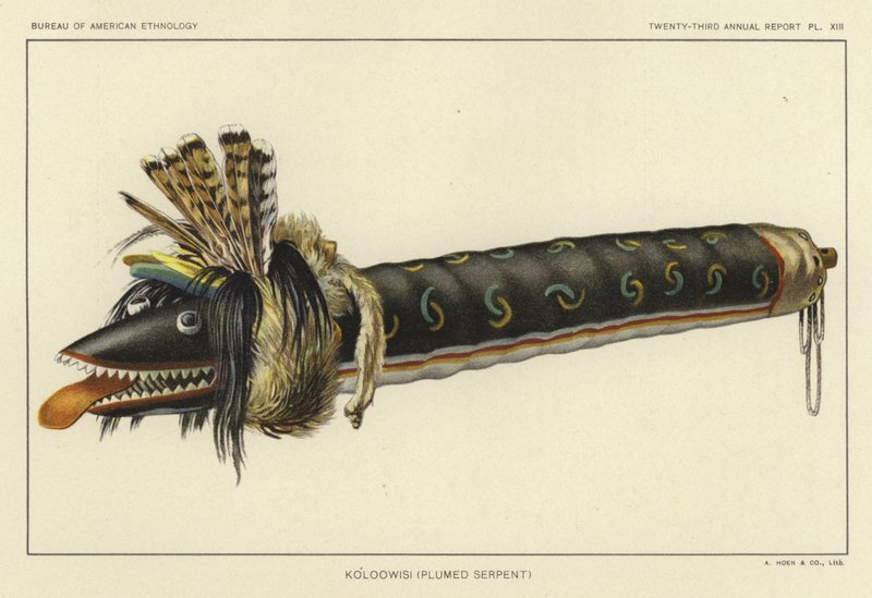 Koloowisi (serpiente emplumada) (litografía en color) de American School