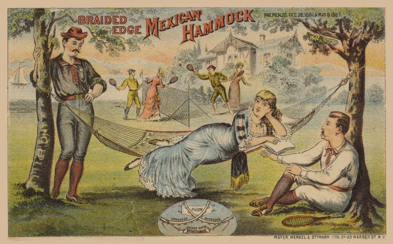 Dama balanceándose en una hamaca de American School