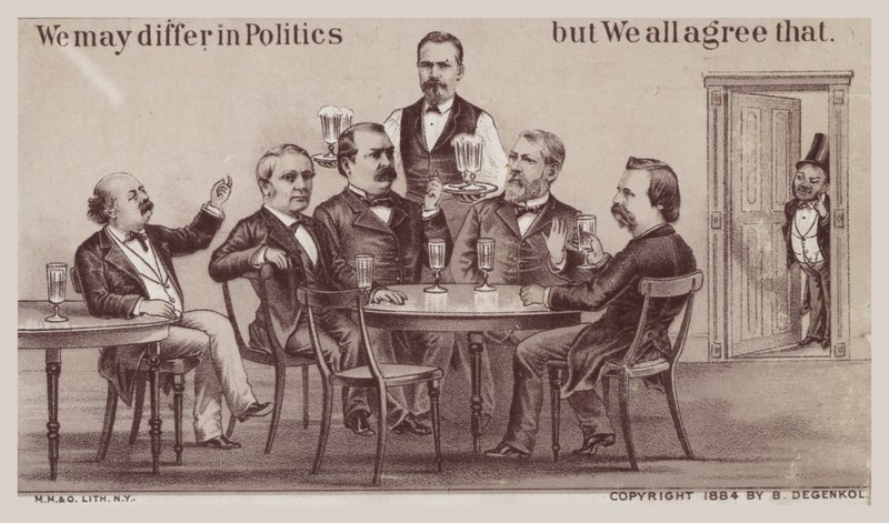 Políticos disfrutando de bebidas alrededor de la mesa de American School