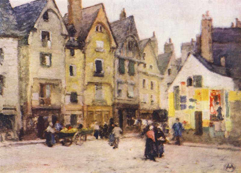 Plaza Plumereau, Tours (litografía en color) de Amy B. Atkinson