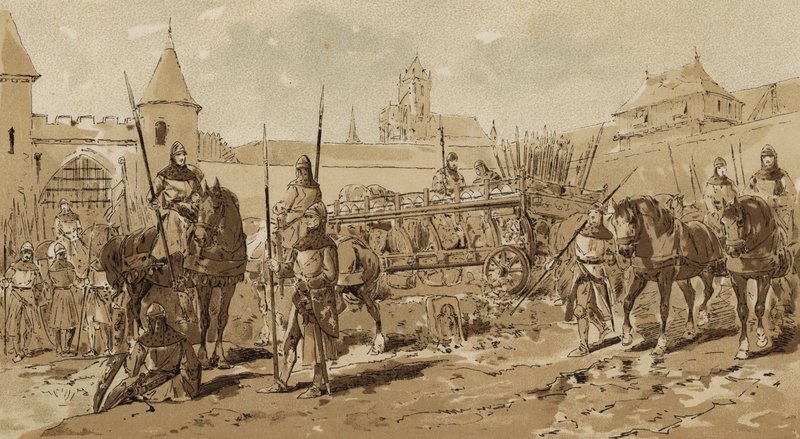 Carro militar y jinetes, siglo XIII de Armand Jean Heins