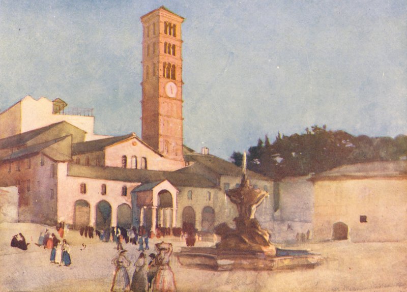 Roma: Sta Maria in Cosmedin (litografía en color) de Aubrey Waterfield