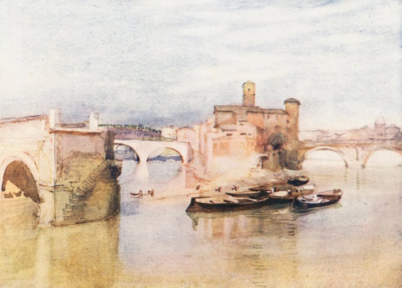 Roma: La Isla Tiberina (litografía en color) de Aubrey Waterfield