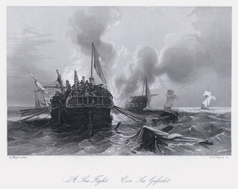 Una batalla naval de Auguste Etienne Francois Mayer
