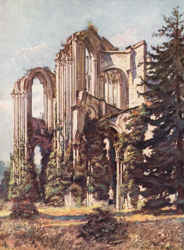 Francia: Abadía de Saint-Wandrille (litografía en color) de Auguste Gerardin
