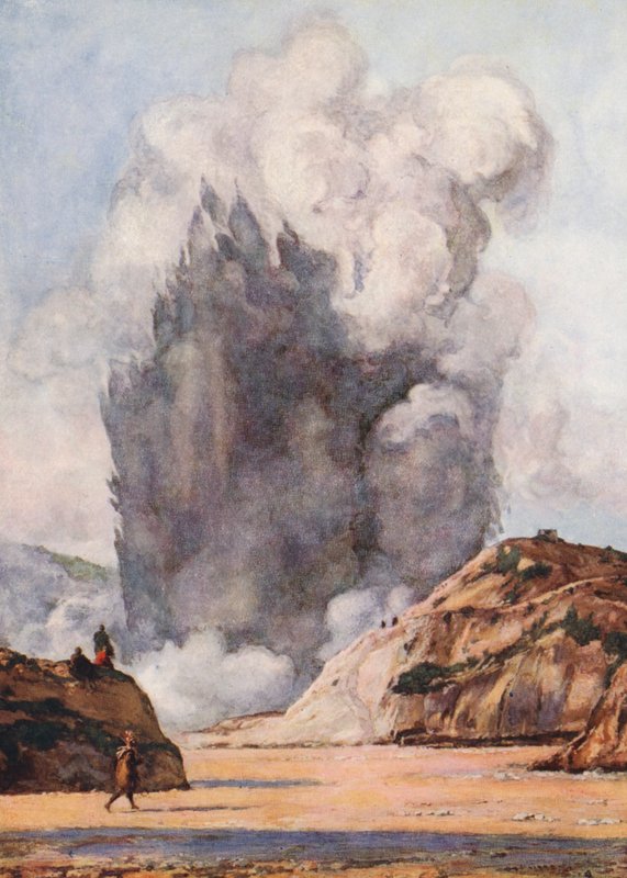 Black Geyser, Nueva Zelanda (litografía en color) de Auguste Gerardin