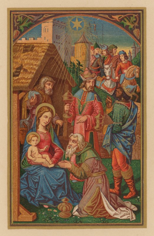Adoración de los magos (chromolitho) de Austrian School