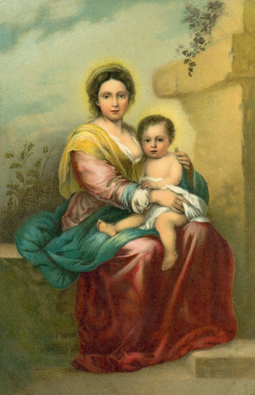 La Virgen con el Niño (cromolito) de Bartolome Esteban (after) Murillo