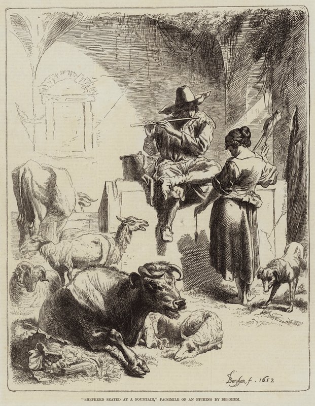 Pastor sentado en una fuente de Benjamin Herring