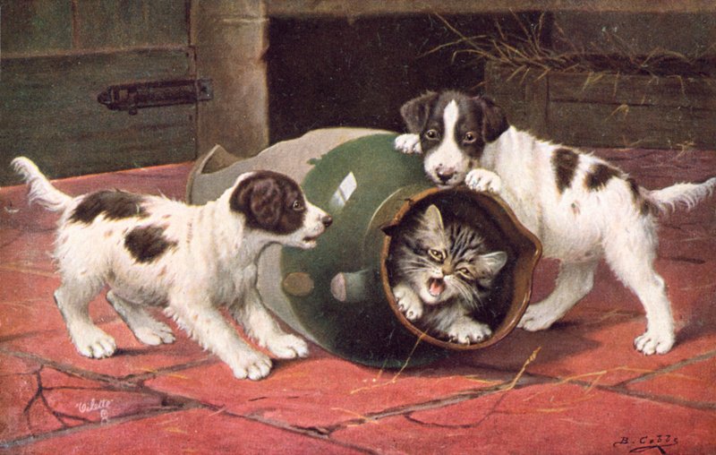 Postal felina (litografía en color) de Bernard Cobbe