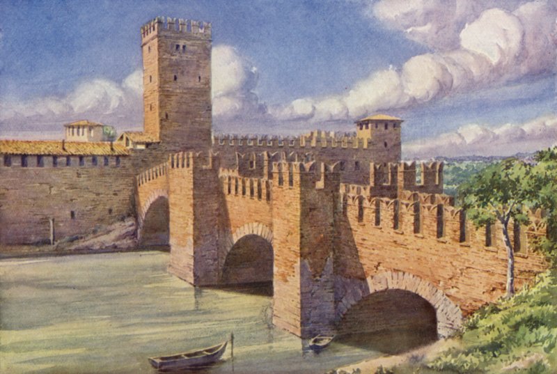 Castillo Vecchio, Verona (litografía en color) de C.T.G. Formili