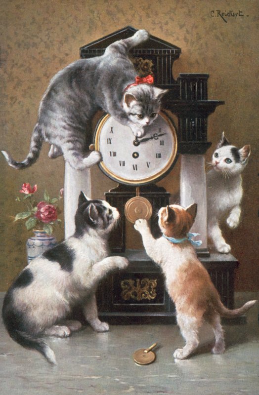 Postal felina (litografía en color) de Carl Reichert