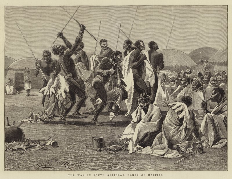 La guerra en Sudáfrica, un baile de Kaffirs de Charles Edwin Fripp