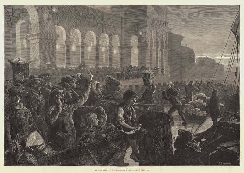 Descargando pescado en el mercado de Billingsgate de Charles J. Staniland