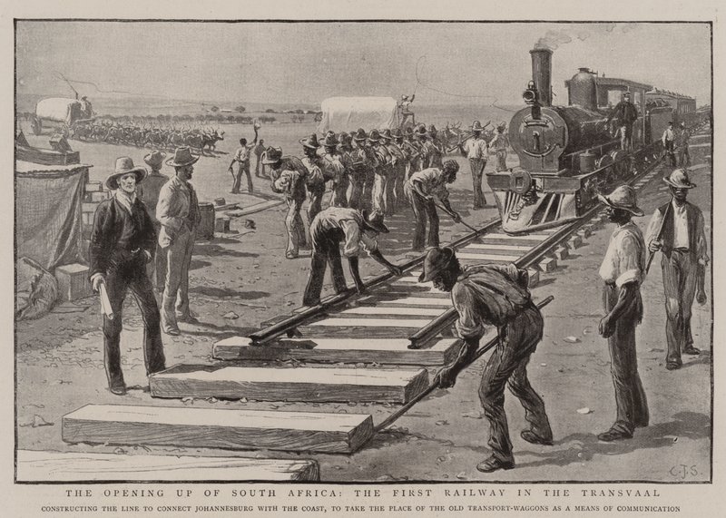 La apertura de Sudáfrica, el primer ferrocarril en el Transvaal de Charles J. Staniland