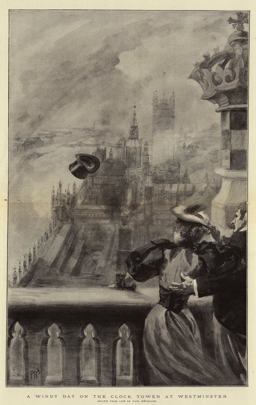 Un Día Ventoso en la Torre del Reloj en Westminster de Charles Paul Renouard