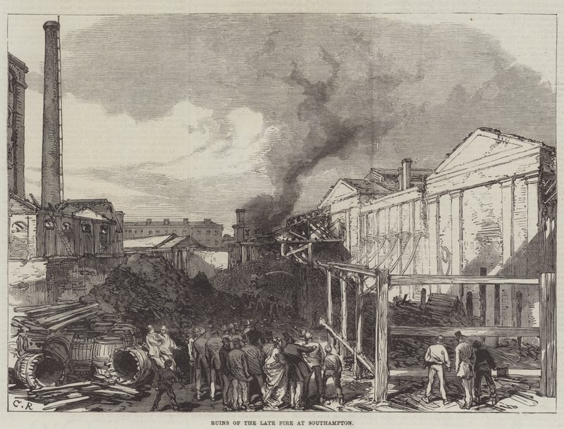 Ruinas del reciente incendio en Southampton de Sir John Charles Robinson
