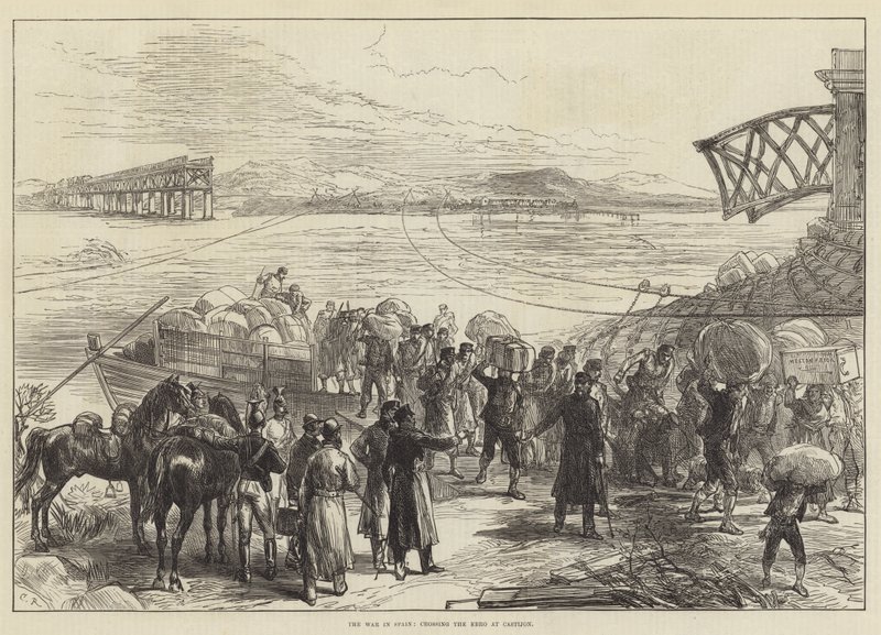La guerra en España, cruzando el Ebro en Castijon de Sir John Charles Robinson