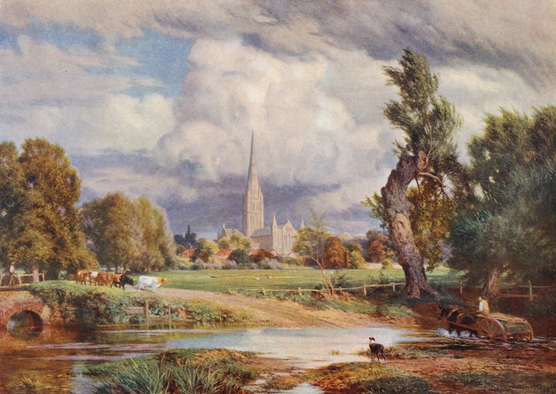Catedral de Salisbury (litografía en color) de Charles Edward Johnson