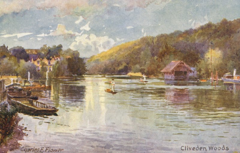 Río Támesis: Cliveden Woods (litografía en color) de Charles Edwin Flower
