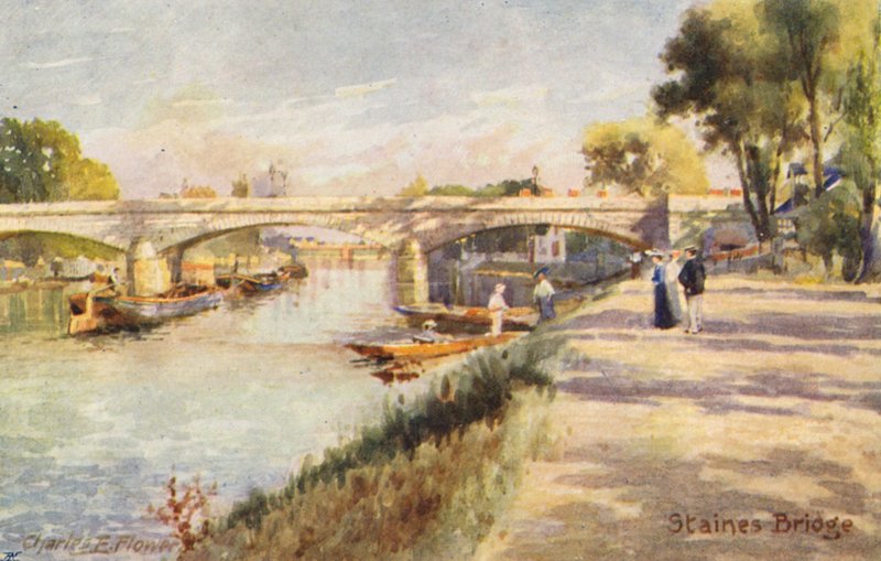 Río Támesis: Staines Bridge (litografía en color) de Charles Edwin Flower