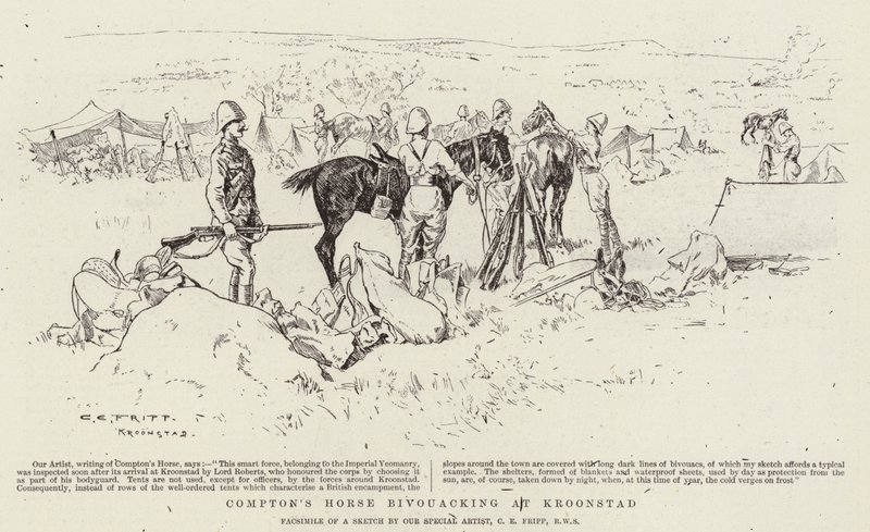 El caballo de Compton acampando en Kroonstad de Charles Edwin Fripp