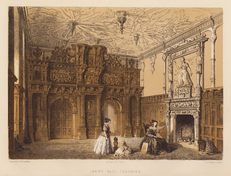 Crewe Hall, Cheshire (aguatinta) de Charles James Richardson