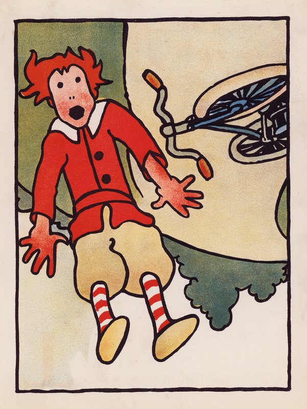 Sin sentido: Accidente de bicicleta (litografía en color) de Charles Robinson