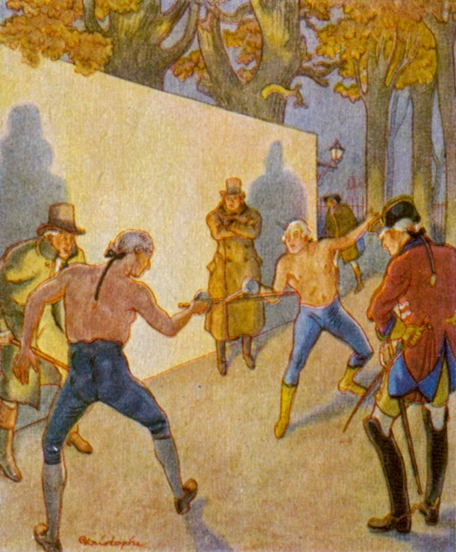 Duell / Duelo (litografía en color) de Christophe (1856 1945)