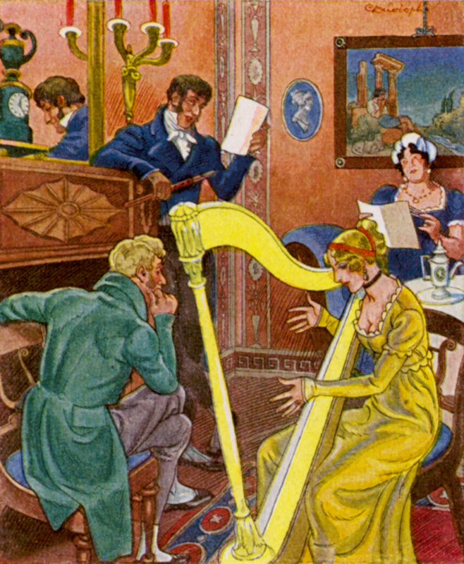 Harfenkonzert / Concierto de arpa (litografía en color) de Christophe (1856 1945)