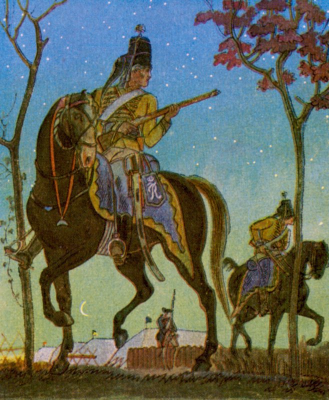 Husarenvorposten / Hussar Outpost (litografía en color) de Christophe (1856 1945)
