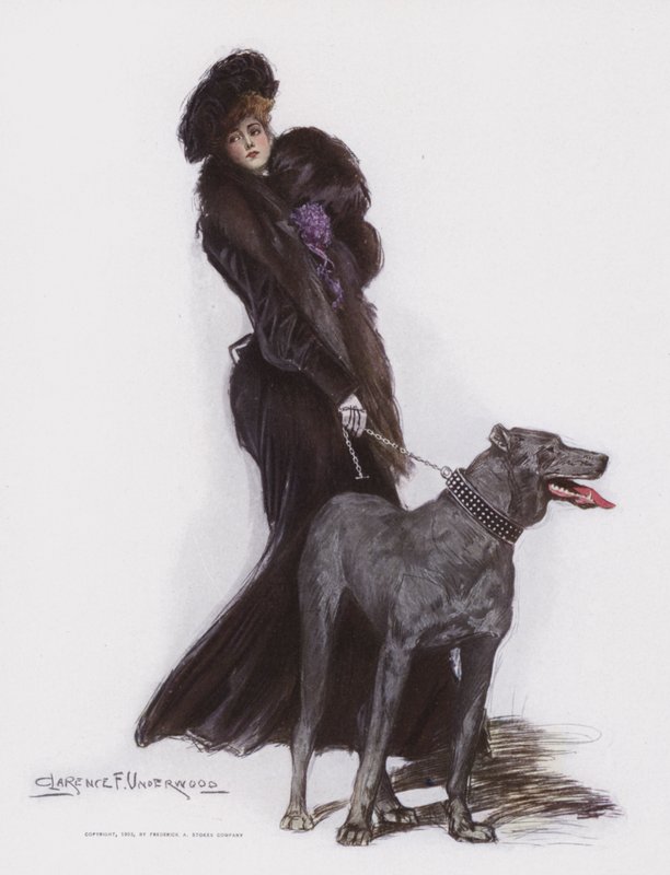 Mujer paseando a su perro de Clarence F. Underwood