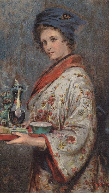 La chica del té (litografía en color) de Davidson Knowles