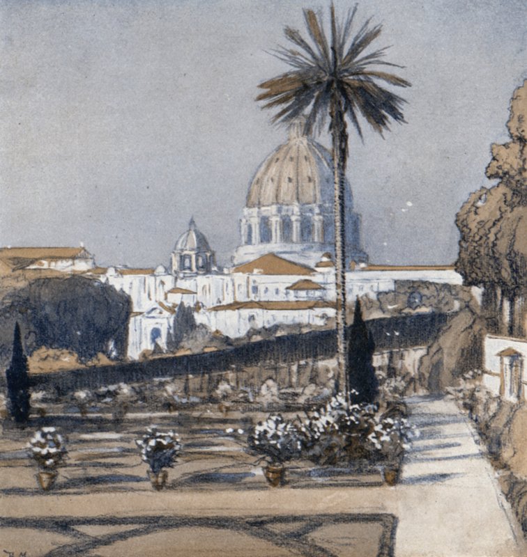 Los Jardines del Vaticano (litografía en color) de Donald (after) Maxwell