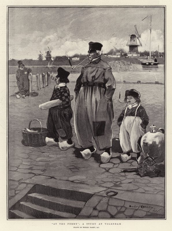En el ferry, un estudio en Volendam de Dudley Hardy