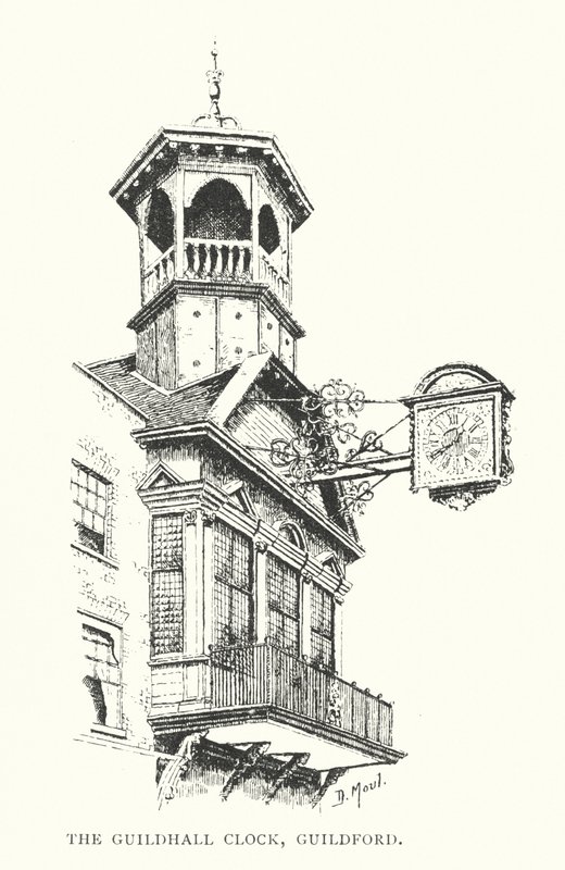 Reloj del Guildhall, Guildford (litografía) de Duncan Moul