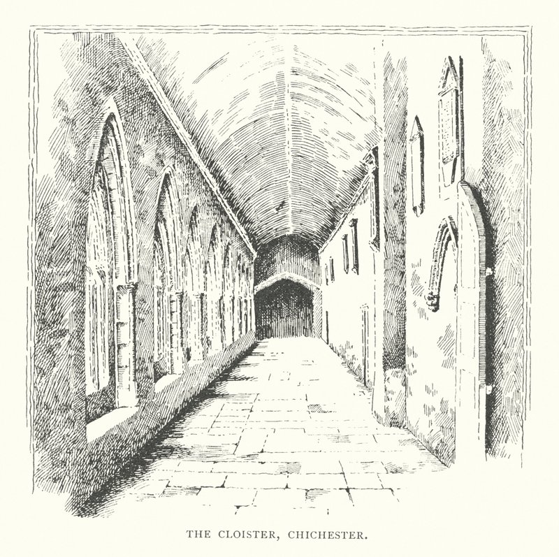 El claustro, Chichester (litografía) de Duncan Moul