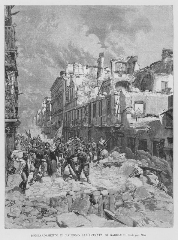 Bombardeo de Palermo a la entrada de Garibaldi (grabado) de Edouardo Matania