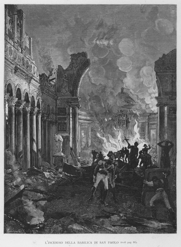 El Incendio de la Basílica de San Pablo (grabado) de Edouardo Matania