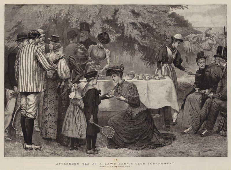 Té de la tarde en un torneo de club de tenis en césped de Edward Frederick Brewtnall