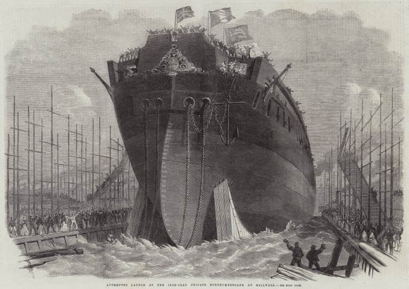 Intento de lanzamiento de la fragata acorazada Northumberland en Millwall de Edwin Weedon