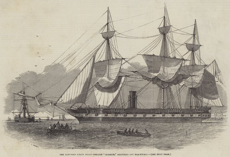 La fragata de vapor egipcia Sharkie, dibujada frente a Blackwall de Edwin Weedon